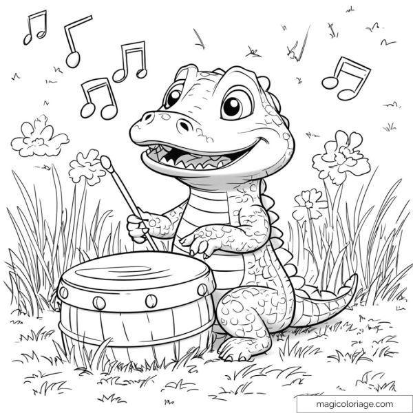 Smiling crocodile with drum