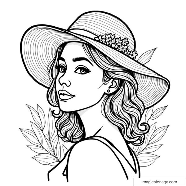 Elegant woman wearing a floral hat