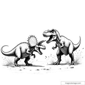 Deux puissants dinosaures s’affrontent dans un duel épique.
