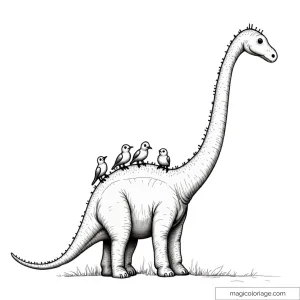 Dinosaures amusants avec des oiseaux sur le dos