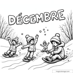 Enfants en luge en hiver