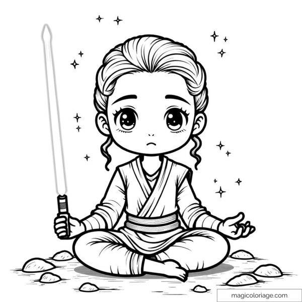 Dessin d'un Jedi méditant avec sabre laser