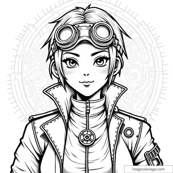 Coloring of a steampunk adventurer with glasses and jacket