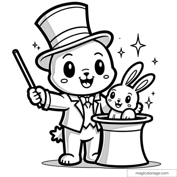 Magic Rabbit Coloring Page Magician Rabbit and his Hat Trick to Color