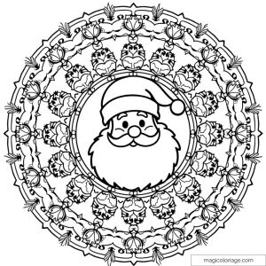 Coloring mandala featuring Santa Claus for festive relaxation.