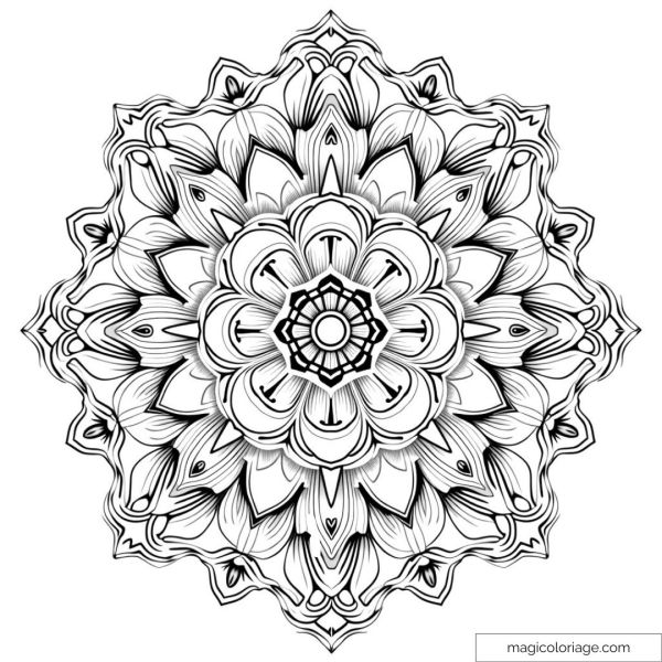 Image of an intricate floral mandala with patterns to color