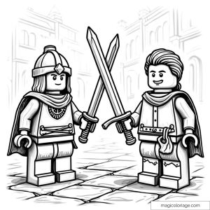 Two Lego figures dressed as knights