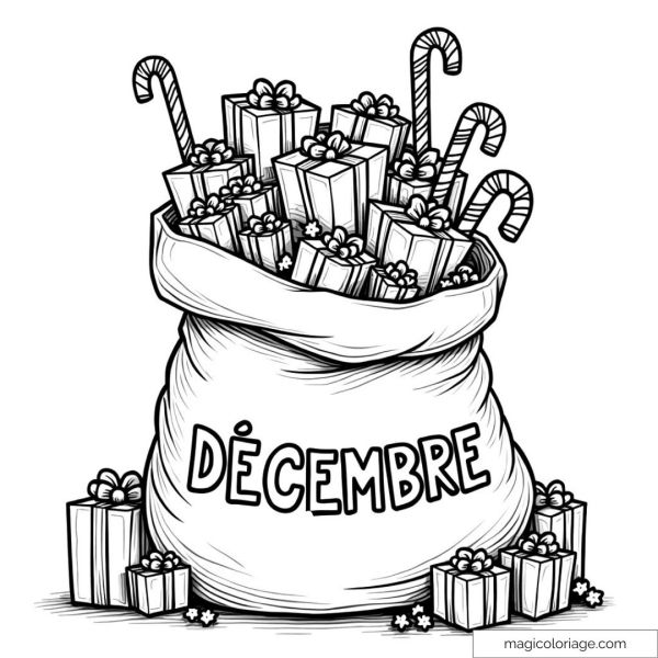 Drawing of a decorated Christmas gift bag