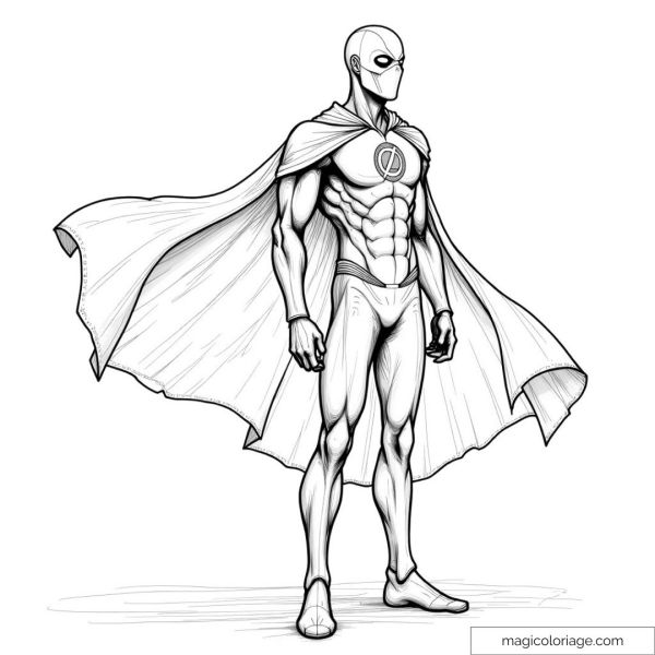 Drawing of a superhero with cape
