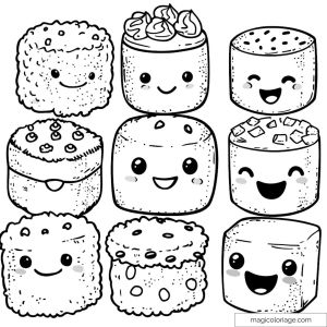 Cute kawaii dessert drawings with smiling faces