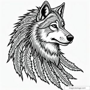 Drawing of a wolf with feathers