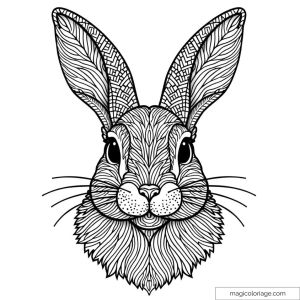 Rabbit head drawing with intricate patterns to color.