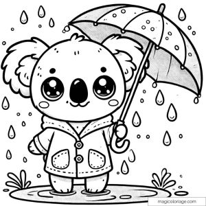 Koala in the rain with umbrella