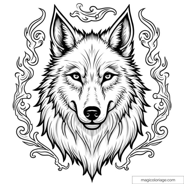 Wolf illustration with ornamental details