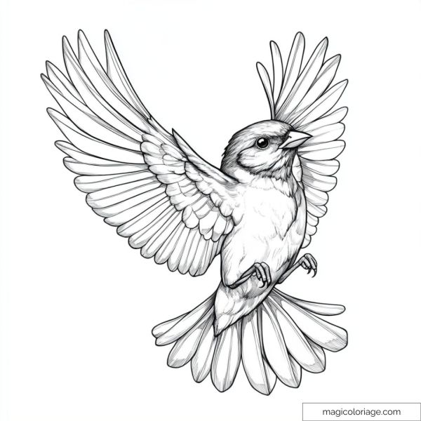 Drawing of a bird in flight with wings spread