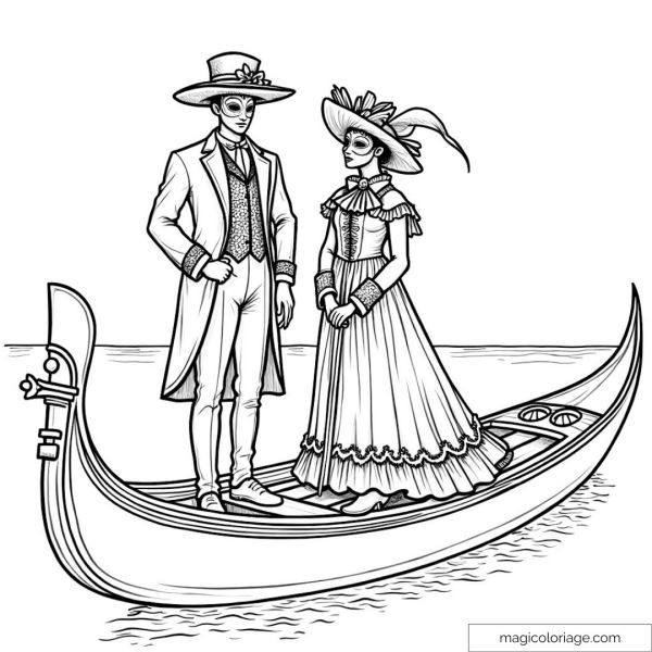Venetian costumes on a gondola in Venice