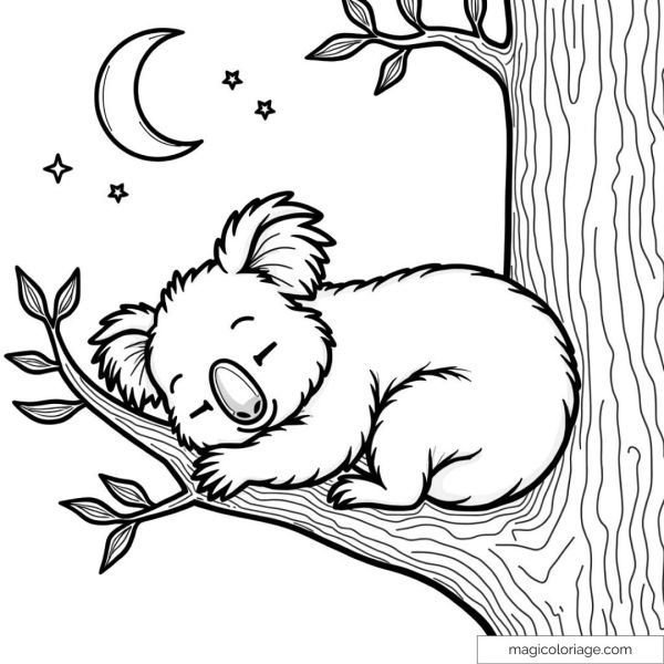 Drawing of sleeping koala on branch