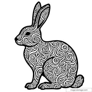 Swirly patterned bunny with intricate details to color.