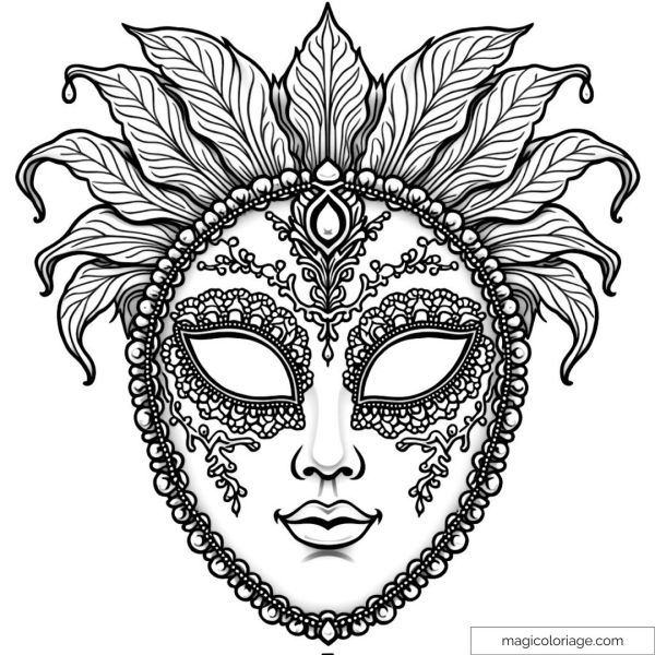 Ornate Venetian mask with floral details to color
