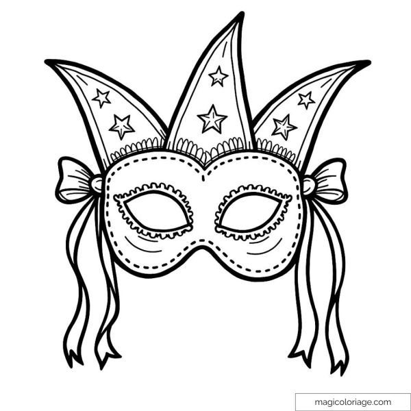 Carnival mask with stars and ribbons to color.