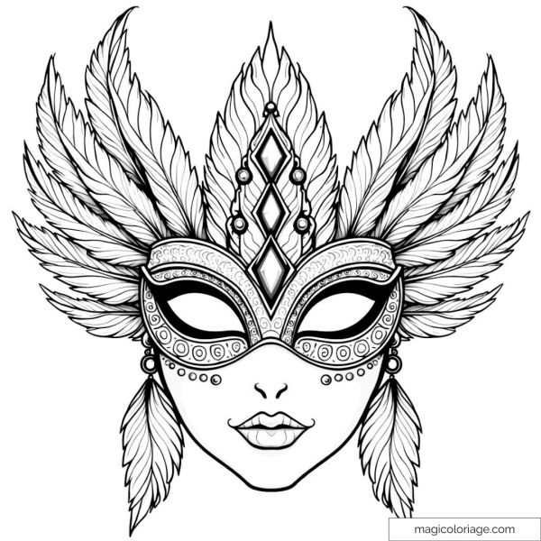 Drawing of a carnival mask decorated with feathers