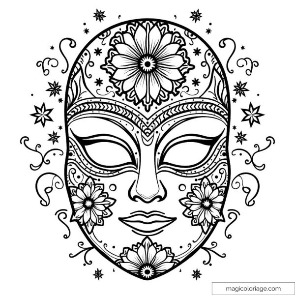 Mask decorated with detailed floral patterns to color