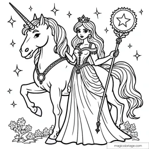 Princesse et licorne sous les étoiles
