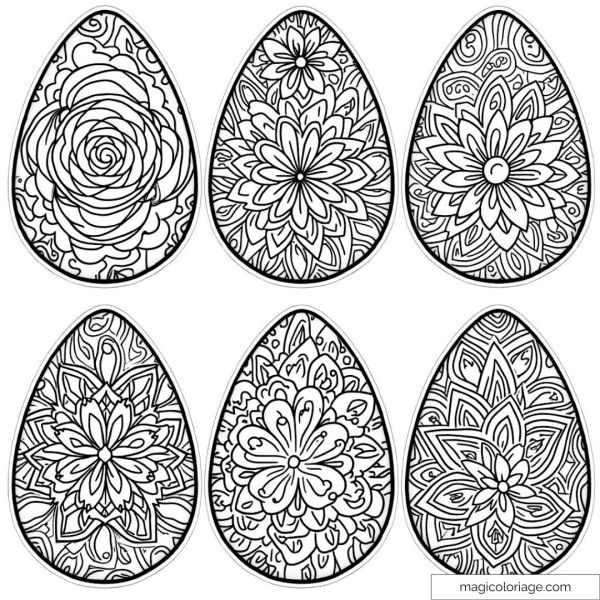 Easter egg drawing with mandala patterns to color.