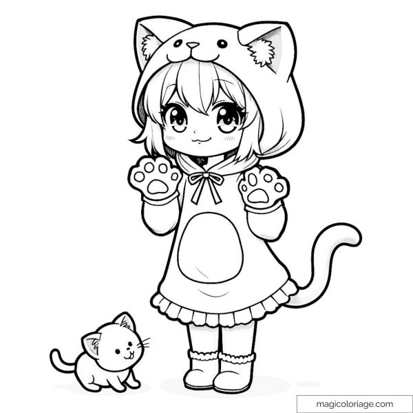 Girl dressed as a cat with kitten