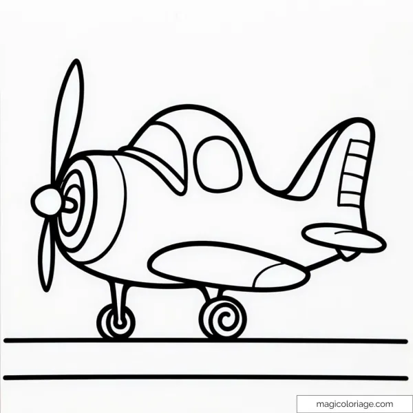 Airplane drawing with propeller for children's coloring.