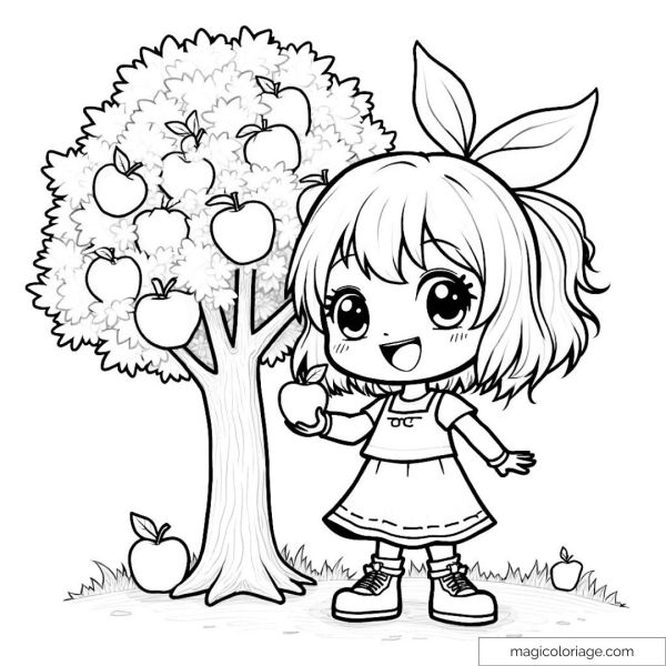 Chibi girl with apple tree