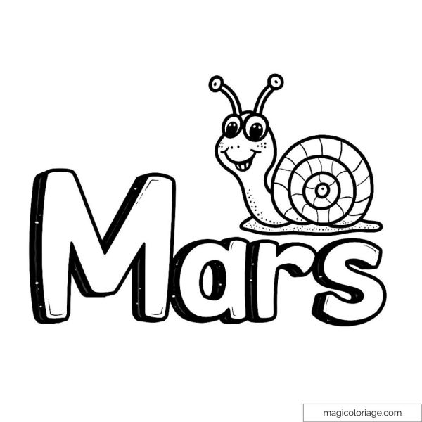 Smiling snail with the word "Mars" in funny letters.