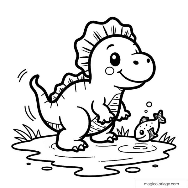 Cute dinosaur with fish