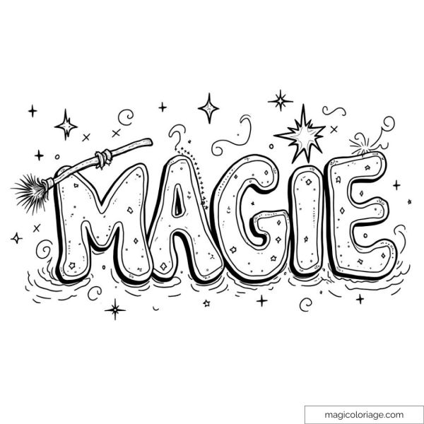 Magic illustration with wand and stars to color.
