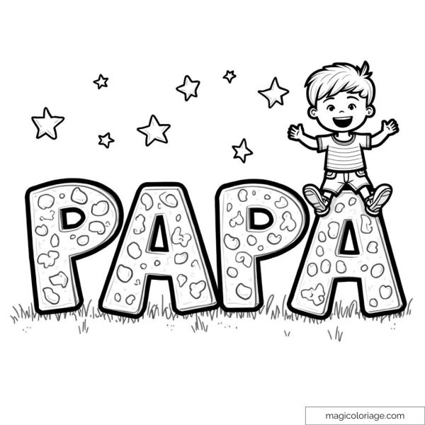 Drawing of dad with smiling child on letters and stars