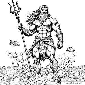 Poséidon avec trident dans l'eau