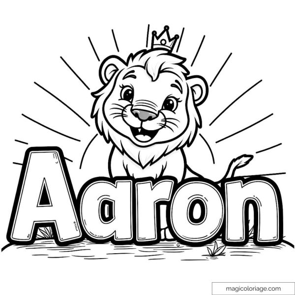Crowned lion drawing with name "Aaron"