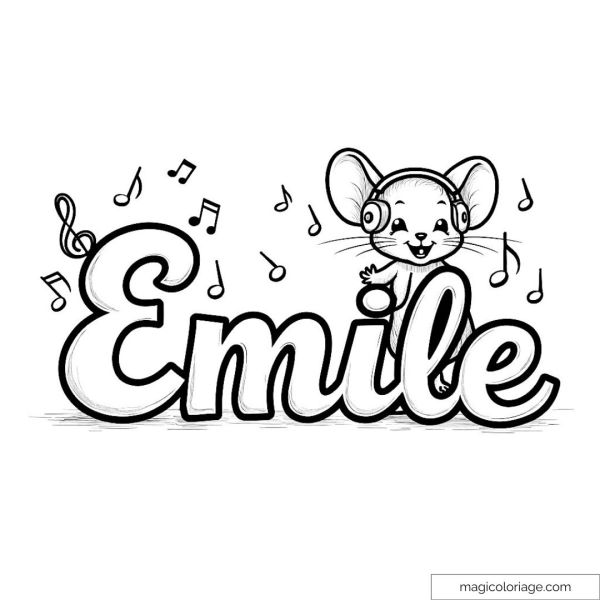 Cute mouse picture and musical notes coloring page for kids.