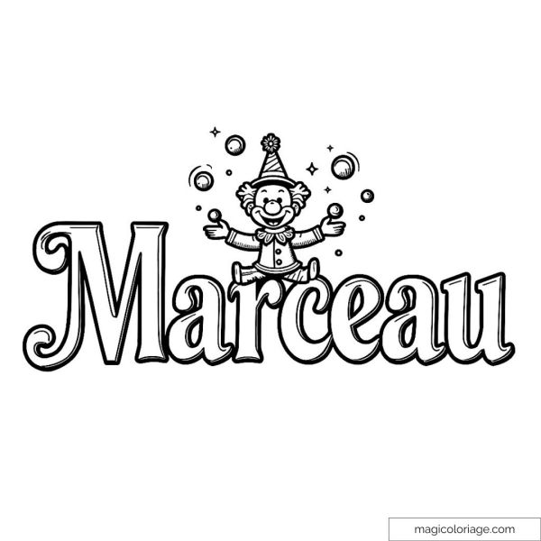 Clown juggler and first name Marceau to color
