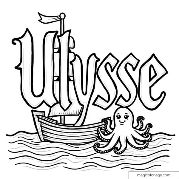 Coloring Ulysses boat octopus sea