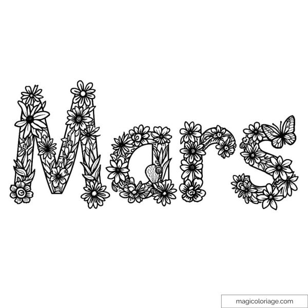 Coloring page of "Mars" with flowers