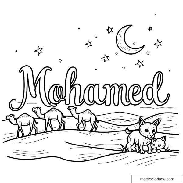 Desert drawing with dromedaries