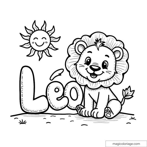 Cute lion and sun coloring page
