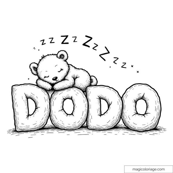 Coloring sleeping bear on letters "Dodo" with zzz