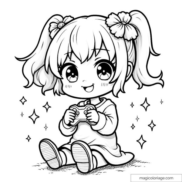 Smiling chibi girl with game controller