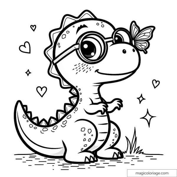 Dinosaur with glasses and butterfly