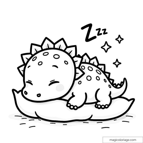 Cute little dinosaur sleeping on a cushion
