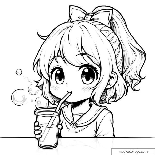 Drawing of an anime style girl drinking a drink