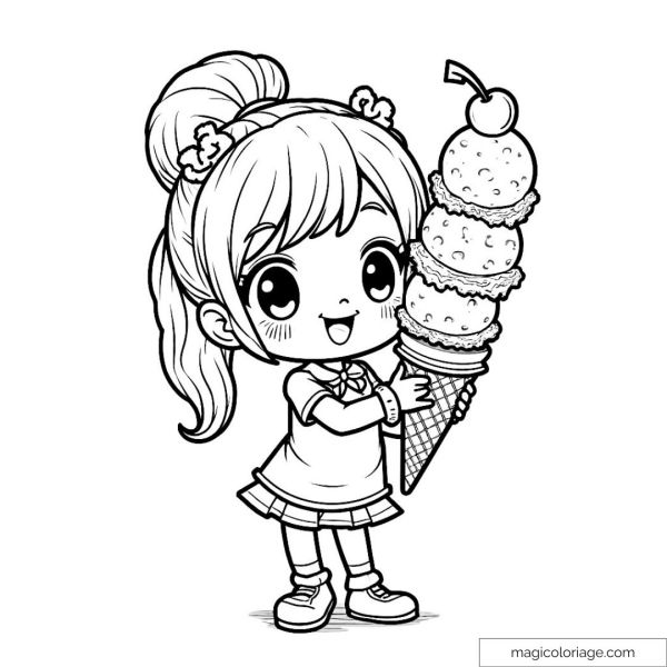 Manga girl with huge ice cream coloring page