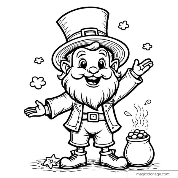 Smiling elf with cauldron full of coins
